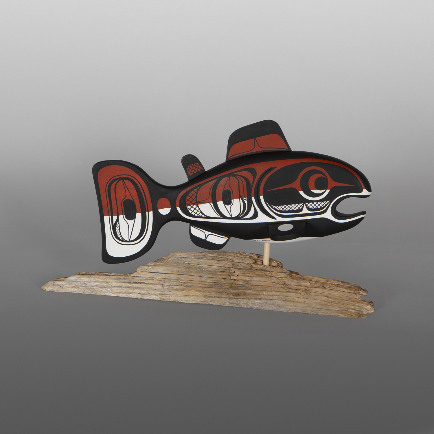 Swimming Salmon
Rod Smith - Thaelkualis
Oweekeno
Basswood, driftwood, paint
14" x 7" x 4½"
$900