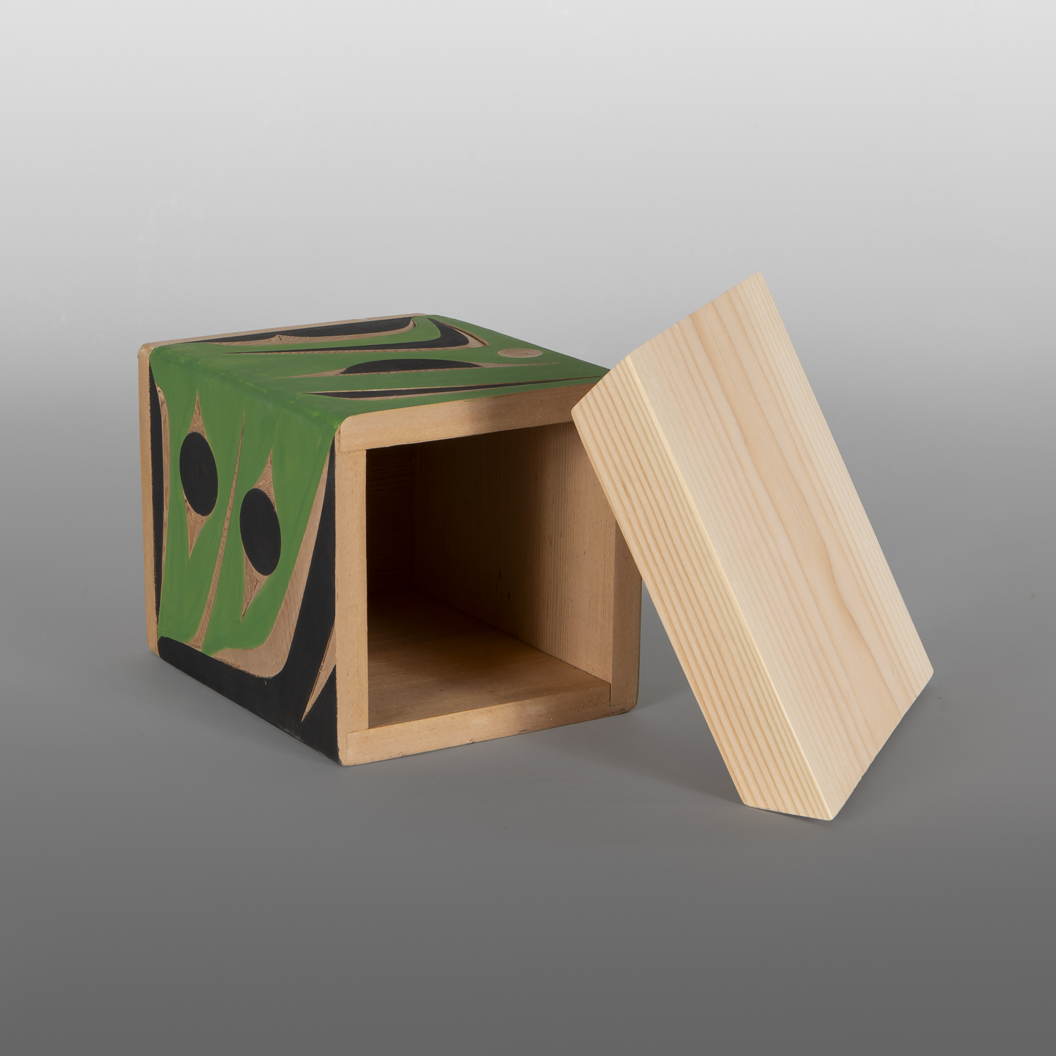 Green Heron Bentwood Box
Andy Peterson
Coast Salish
Red cedar, yellow cedar, paint
7¼" x 6½" x 6½"
475