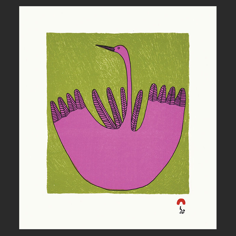 Blossoming Bird, 2022
Ningiukulu Teevee
Lithograph
12 ½” x 11”
$375Paper: Somerset Satin White
Printer: Salomonie Ashoona
31.8 x 28.3 cm$500

