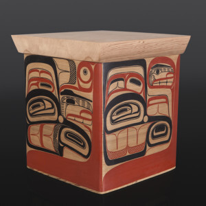 Trade Box David Boxley Tsimshian Red cedar, paint 17" x 14 1/2" x 15 1/4" $4500 bentwood box cedar art