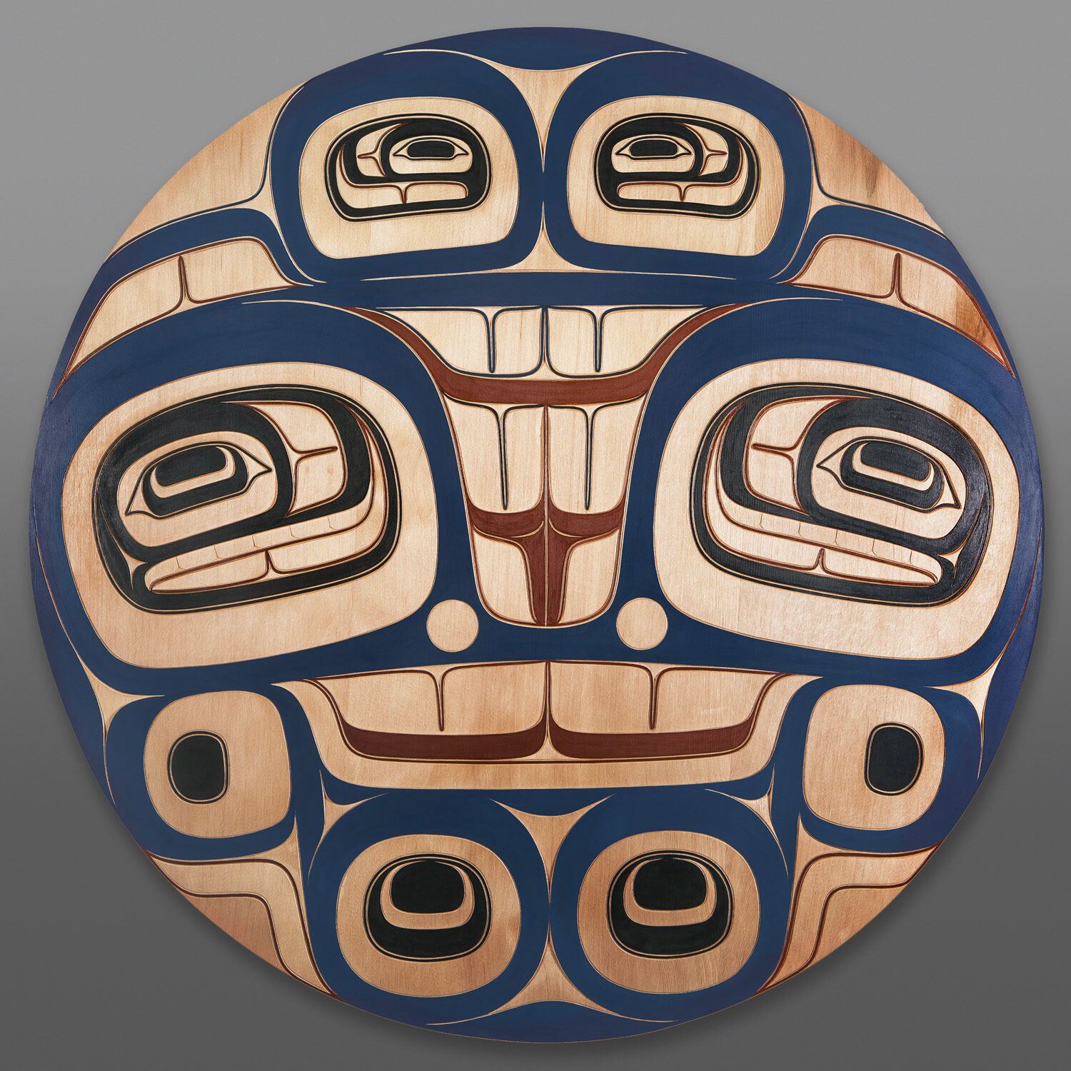 Gwisgwaasgm Gyemgm Aatk - Blue MoonClifton Guthrie
TsimshianRed cedar, paint
32½” dia. x 1”Sold