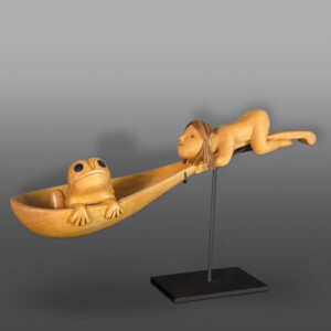 Frog Woman Ladle
Carol Young Bagshaw
Alder, cedar bark, paint
12" x 5" x 5" (8" tall with stand)
$5800