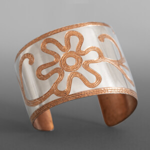 Water is Life Bead Pattern Cuff
Jennifer Younger
Tlingit
Copper, silver
2" taper to 1½” x 6"
$1600