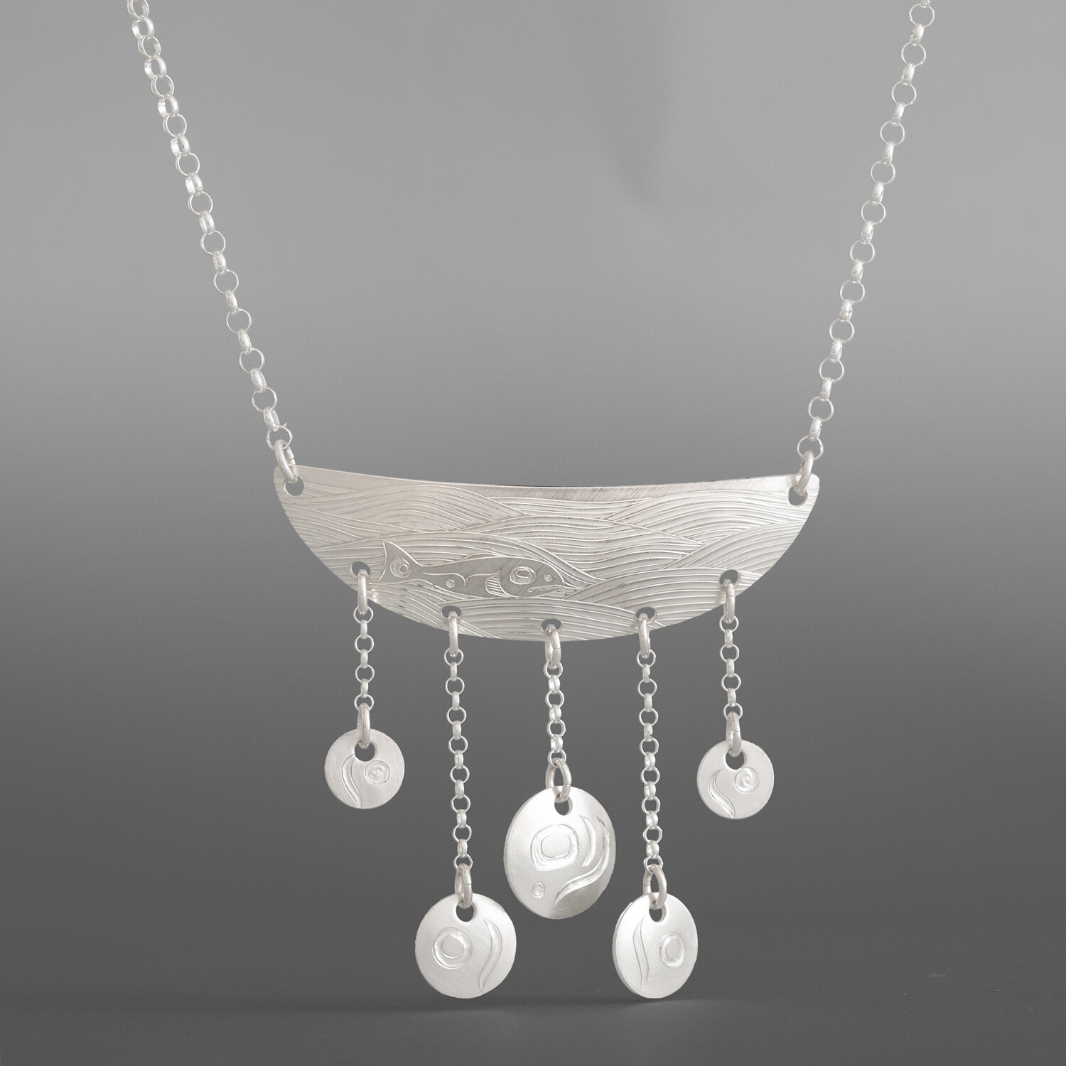 Salmon Spawn Necklace
Jennifer Younger
Tlingit
Silver, silver chain
2½” x 1¾”
$350