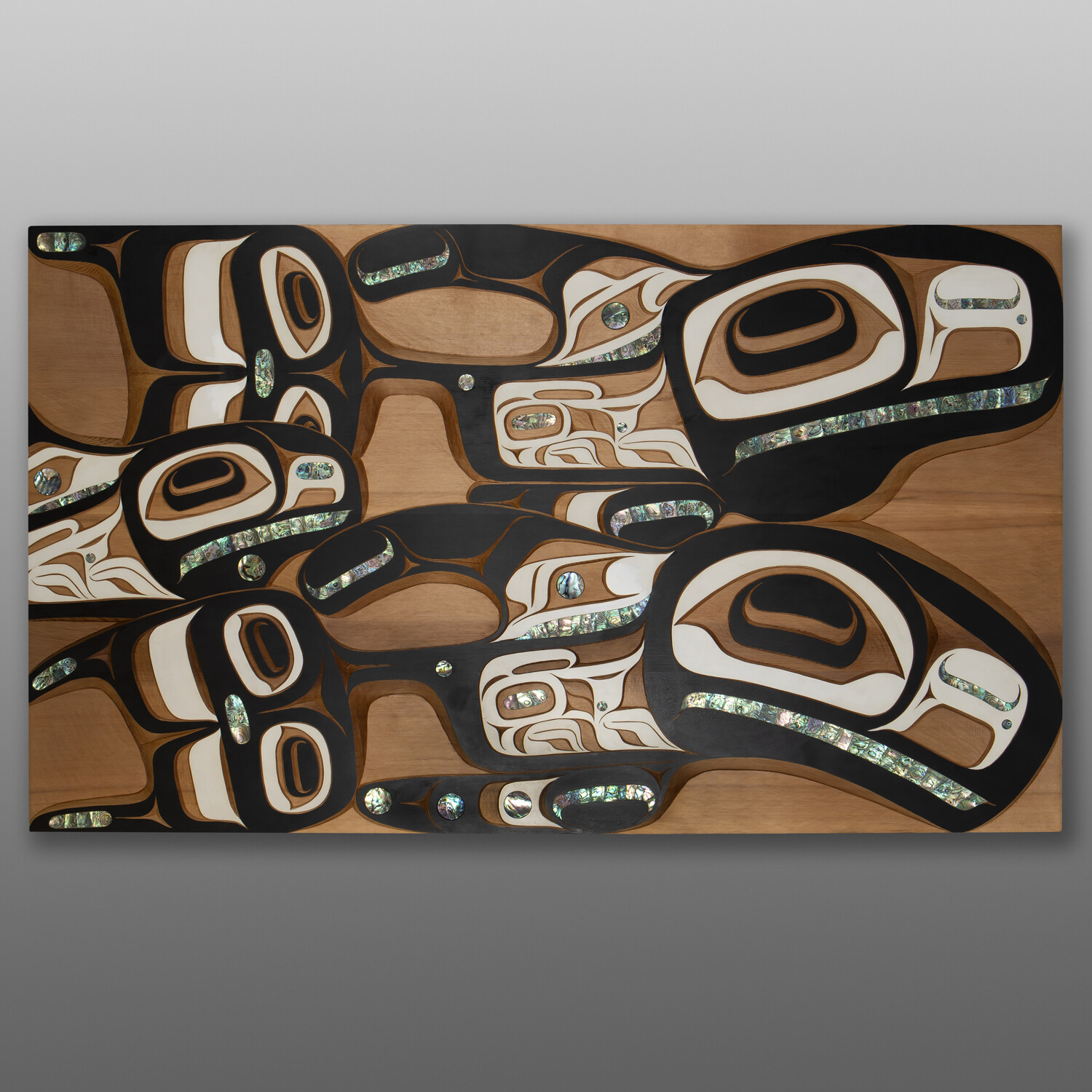 Teaching How to Hunt
Moy Sutherland
Nuu-chah-nulth
Red cedar, abalone, paint
60” x 36” x 1¾”
$28,000