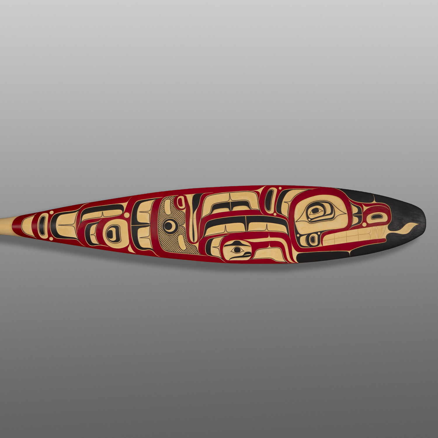 Wolf Paddle (Gyibaaw)
Shawn Aster
Tsimshian
Yellow cedar, paint
$6500Paddle Show 2024