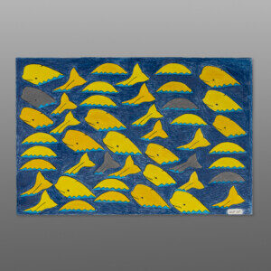 Beluga Party
Pauojoungie Saggiak
Inuit
Colored pencil, ink on paper
23" x 15"
$CD 210-35