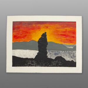 Kajaanatuq - Sunset Cairn
Arnaqu Ashevak
Inuit
Acrylic on paper
26" x 20"
$700