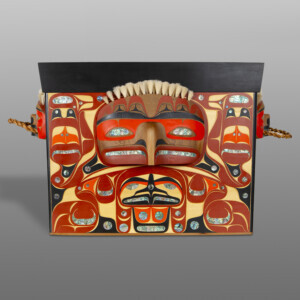 Box of Storms
Moy Sutherland
Nuu-chah-nulthYellow cedar, red cedar, abalone, horse hair, red cedar masks, red cedar bark rope, acrylic paint
30" x 23" x 48"$44000