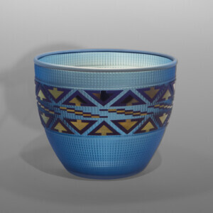 Sky Blue Basket
Preston Singletary
TlingitBlown & sand-carved glass
5½" x 6¾"
$3500