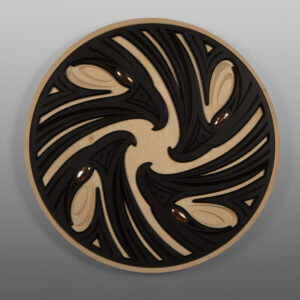 Four Winds Panel
Kelly Cannell
Coast Salish
Yellow cedar, anodized aluminum, copper
27" dia. x 2½”
$14,000