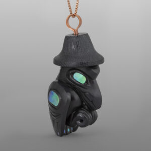 Raven Chief Pendant
Gary Olver
Woodland Cree
Argillite, abalone, copper
1½” x ¾” x ¾"
2800