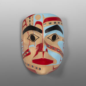 Many Faces
Dylan Sanidad
TsimshianAlder, abalone, paint
11” x 8” x 5”
$2600
