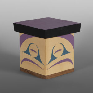 Salmon Bentwood Box
Margaret August
Coast Salish
Yellow and red cedar, paint
6" x 5¾" x 5¾"
1,200