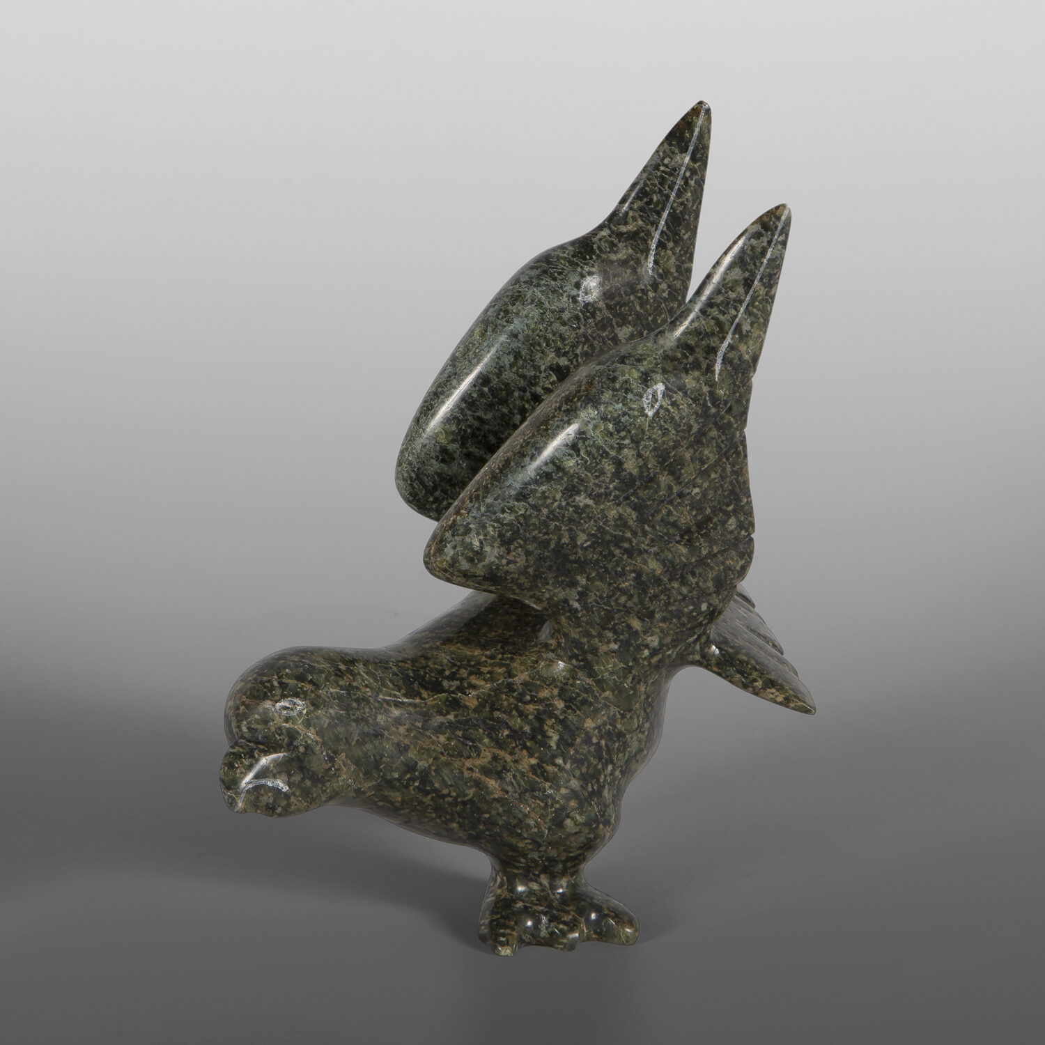 Birds Transformation
Ningeosiaq Ashoona
InuitSerpentine
8” x 5½” x 5”
$1025 