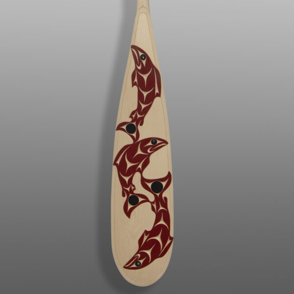 Salmon's Homecoming
Gerry Sheena
Coast Salish

Yellow cedar, abalone, paint
60” x 8” x 1½”
$3200
