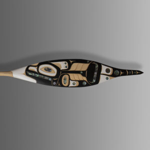 Westcoast Orca Paddle
Moy Sutherland
Nuu-cha-nulthYellow cedar, abalone, paint
70” x 7½ x 1½”
$6800
