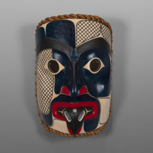 "A Message from the Deep"
Clifton Guthrie
Tsimshian
Alder, cedar bark, abalone, paint
13" x 9" x 7"
5,500