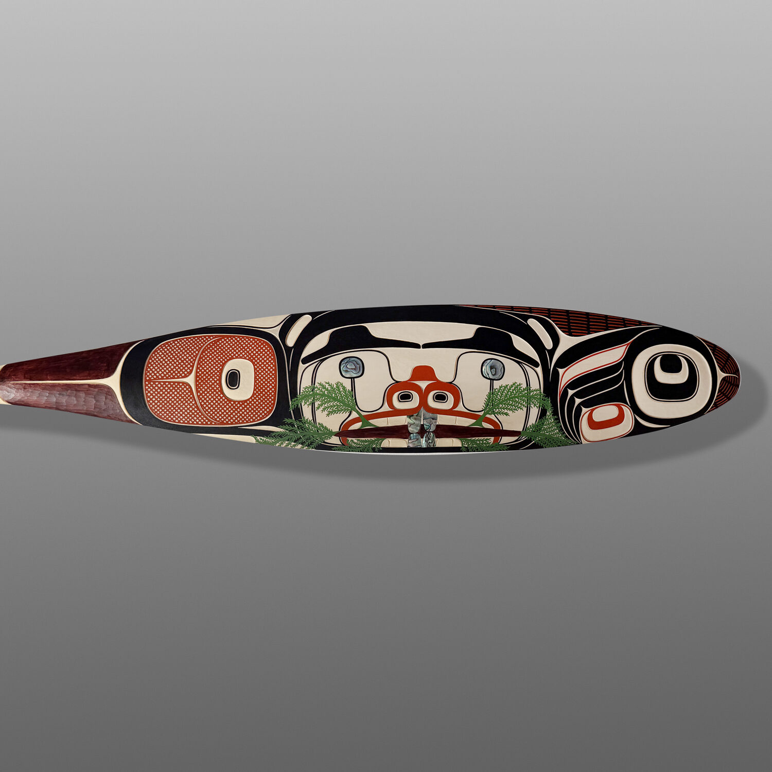 "The Carventer"
Clifton Guthrie
Tsimshian
Yellow cedar, abalone, paint
62" x 7½" x 1½"
7200