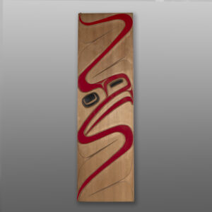 Ts'myen Eagle
Corey Moraes
Tsimshian
Red cedar, paint
39½” x 11½” x 2"
3800
Panel Show 2025