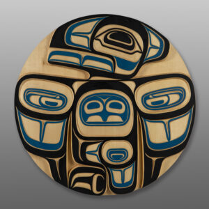 Gaak– Raven Panel
Harrison Martin
Tsimshian/Nisga'a
Yellow cedar, paint
30" dia. x 1 ¾”
$3600Panel Show 2025
