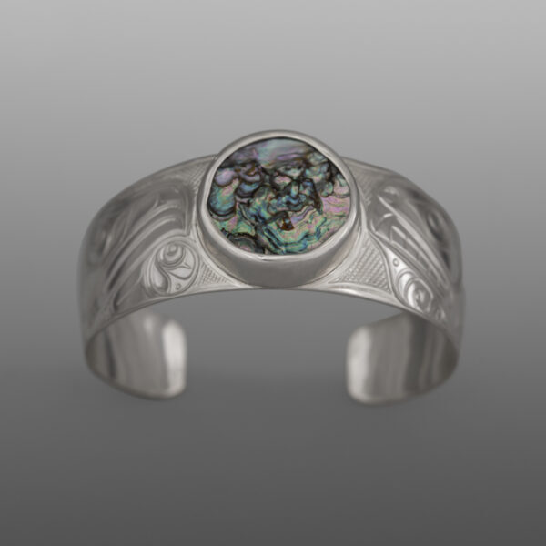 Raven & Orca Bracelet
Lloyd Wadhams Jr
Kwakwaka'wakw
Silver, abalone
1” x 5⅝”
$1600