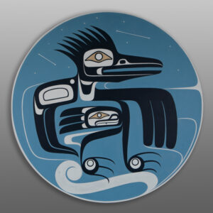 Kingfisher Riding the Wind Under Twilight Stars
Dean Hunt
Heiltsuk
Acrylic on birch panel
36" dia
$3600