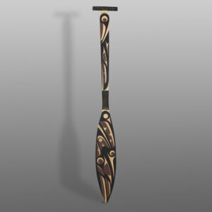 Blue Jay & Raven Paddle
Andy Peterson
Coast Salish
Yellow cedar, cord, paint
48" x 6" x 1"
1,600