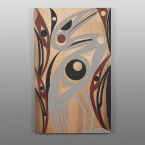Great Blue Heron Panel
Andy Peterson
Coast SalishRed cedar, paint
30" x 18"
2,200