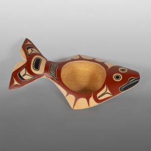 "Txaw" - Halibut Feast Bowl
David A Boxley
Tsimshian
Yellow cedar, paint
14" x 8" x 4"
3,000