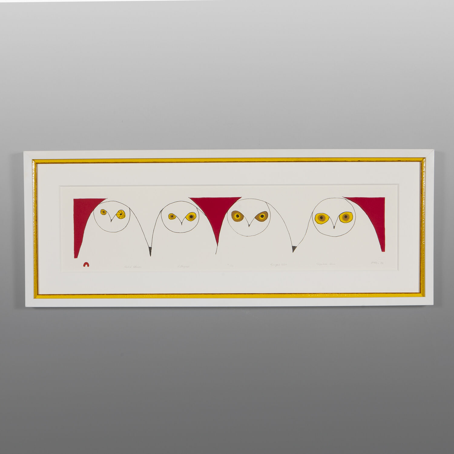 Owl's Illusion
Ningiukulu Teevee
Inuit
Framed serigraph
33" x 13"
1,400