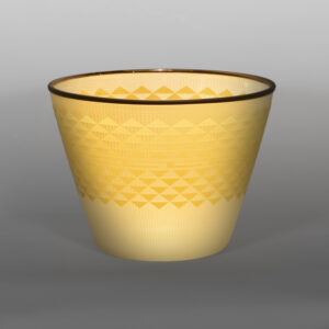 Cream & Midnight Basket
Preston Singletary
Tlingit
Blown & sand-carved glass
7¼" x 9¾" dia.  b25-82
$9,600