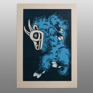 Jánwu Gwáa (Mountain Goat)
Crystal Worl
Tlingit
Woodblock color reduction print
27½" x 19½"
350