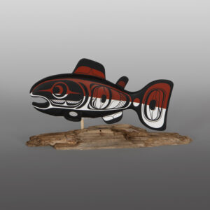 Swimming Salmon
Rod Smith - Thaelkualis
Oweekeno
Basswood, driftwood, paint
14" x 7" x 4½"
$900