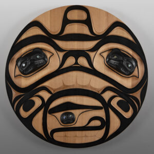 Haida Bear
Mason Menzies
Haida
Red cedar, argillite powder resin, abalone, paint
36" dia. x 3"
$3400