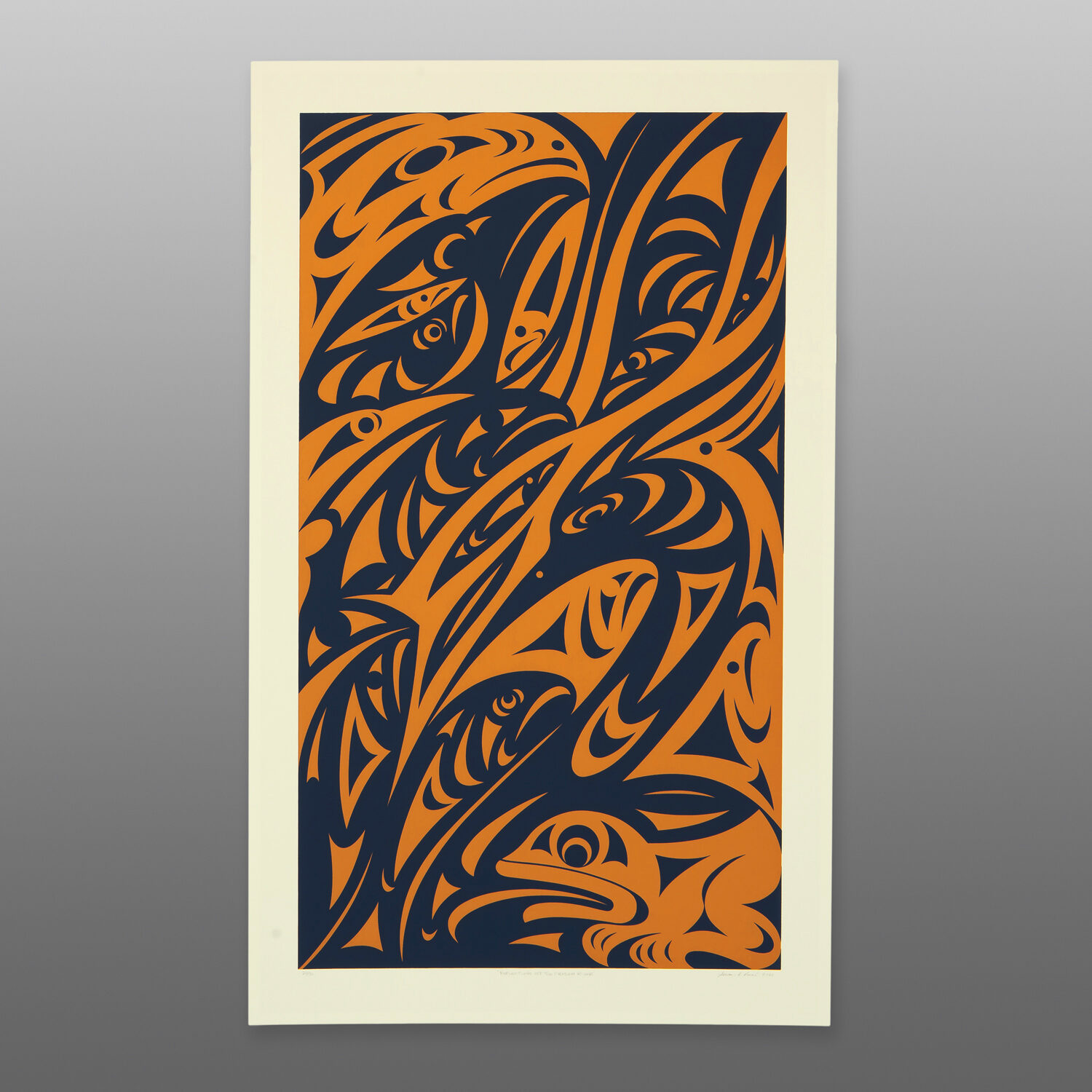 Reflections Off The Fraser River: State III Fraser River Sunset
Susan Point, RCA
Coast Salish
Serigraph
18" x 29"
525