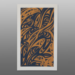 Reflections Off The Fraser River: State III Fraser River Sunset
Susan Point, RCA
Coast Salish
Serigraph
18" x 29"
525