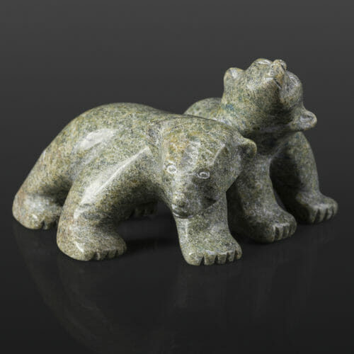 Bear Siblings Johnny Papigatuk Inuit Serpentine 5¼” x 4½” x 3” $450 stone sculpture cape dorset arctic
