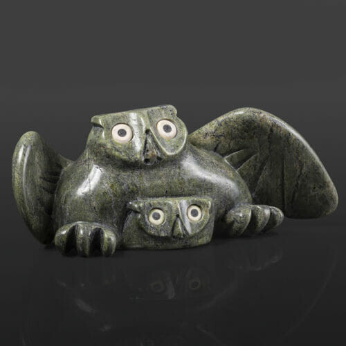 Owl and Chick Joanasie Manning Inuit Serpentine, bone 10½” x 5” x 4” $1300 stone sculpture cape Dorset