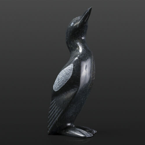 Loon Hears a Call Itulu Etidloie Inuit Serpentine 3” x 3½” x 8¼” $750 Cape Dorset Arctic Works stone sculpture bird