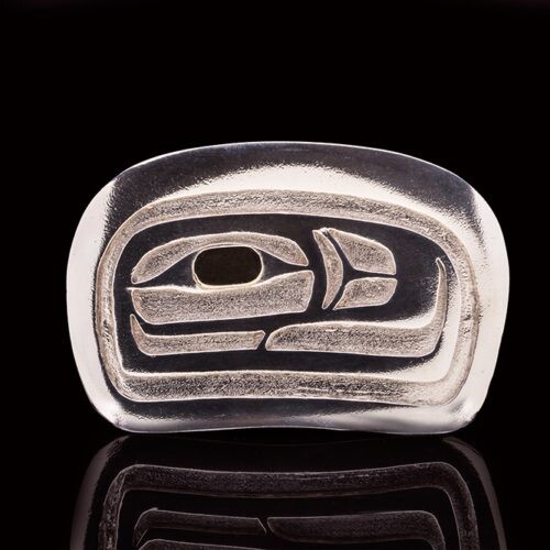 salmon belt buckle Grant Paul Tahltan Silver, 14k Gold 3 1/4 x 2 1/4 700 jewelry northwest coast native art