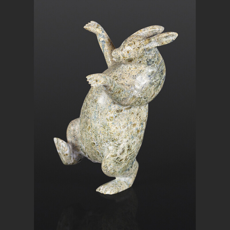 Dancing Rabbit Pitseolak Qimirpik Inuit Serpentine 5¾ x 3¼ x 3¾ $400